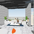 Modern Indoor Fitness Space With People Doing Yoga And Workout Activities