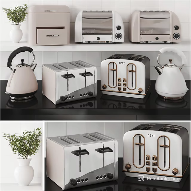 Modern Kitchen Appliances Collection With Toasters Kettles And Microwave Ovens 3d model 