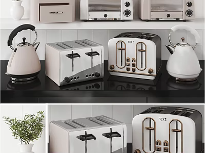 Modern Kitchen Appliances Collection With Toasters Kettles And Microwave Ovens 3d model