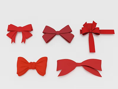 Red Bow Decorative Ornament Set With Different Designs On White Background 3d model