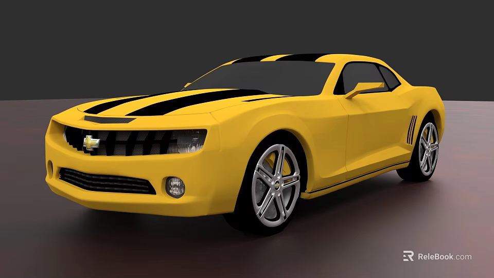 Yellow Two Door Sports Car With Black Stripes And Silver Alloy Wheels 3d model 