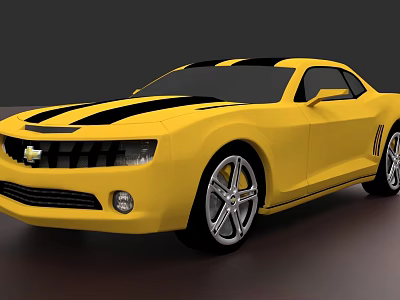 Yellow Two Door Sports Car With Black Stripes And Silver Alloy Wheels 3d model