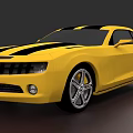 Yellow Two Door Sports Car With Black Stripes And Silver Alloy Wheels