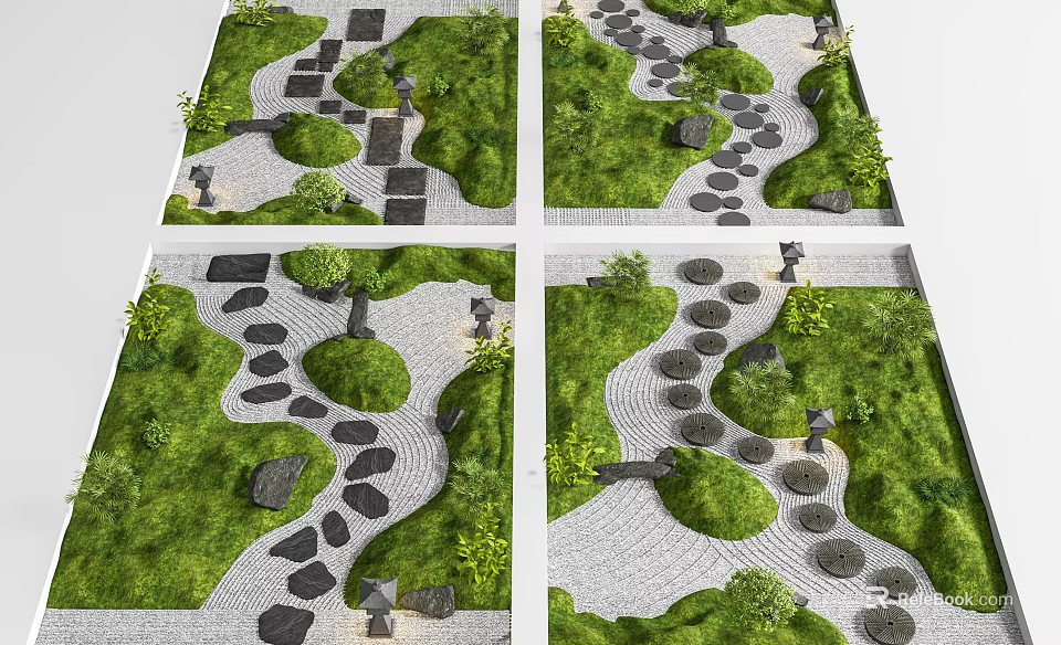 Garden Stepping Stones Path Designs With Green Grass And Natural Plants 3d model 