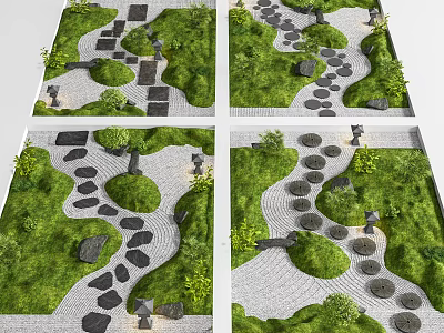 Garden Stepping Stones Path Designs With Green Grass And Natural Plants 3d model