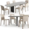 Modern Dining Table Set With Gray Tabletop Black Legs And Beige Chairs 3d model