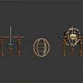 Decorative Vintage Furniture Set with Metal Frames Wooden Bases and Sphere Accents