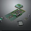 Green Circuit Board With Electronic Components And Chips For Electronic Appliances 3d model