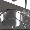 Stainless Steel Kitchen Sink With Modern Faucet On Grey Countertop Design