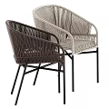 Modern Wicker Dining Table Set With Gray Tabletop And Black Metal Legs 3d model