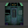 Subway Car Interior with Blue Green Tones Seats Handrails Windows and Doors