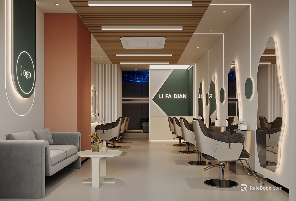Modern Luxury Beauty Hair Salon Interior Design With Comfortable Waiting Area And Professional Hairdressing Stations 3d model 