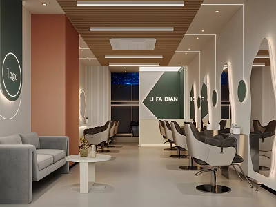 Modern Luxury Beauty Hair Salon Interior Design With Comfortable Waiting Area And Professional Hairdressing Stations 3d model
