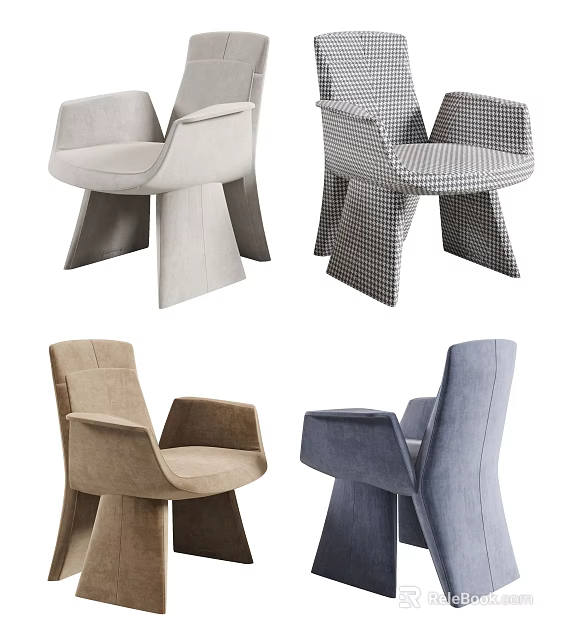 Contemporary Accent Chairs With Geometric Leg Design And Upholstered Seats In Neutral And Soft Tones 3d model 
