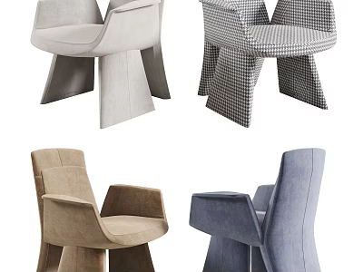 Contemporary Accent Chairs With Geometric Leg Design And Upholstered Seats In Neutral And Soft Tones 3d model