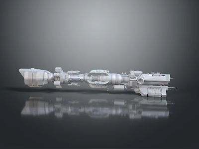 Sci Fi Weapon 3D Model with Mechanical Parts and Grey Reflective Background 3d model