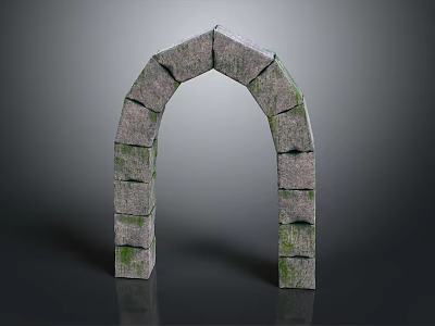 Natural Stone Archway Made Of Gray Blocks With Mossy Edges And Arched Shape 3d model