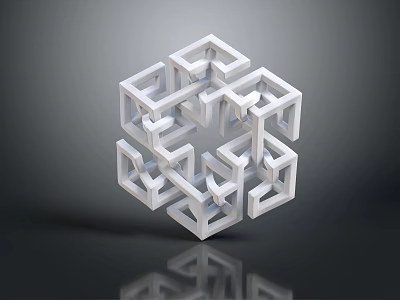 White Geometric Maze Structure Decorative Ornament Set For Modern Home Decor 3d model