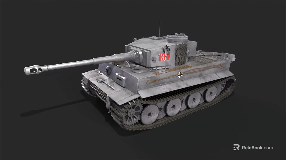 WWII Tiger Tank Number 131 Military Vehicle With Gray Exterior And Tracks 3d model 
