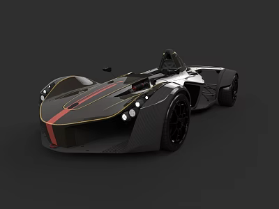 Black Open Top Race Car With Streamlined Design Red Stripe And Gold Accents 3d model