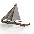 Ancient Sailing Vessel With Traditional Cloth Sail And Wooden Hull Design
