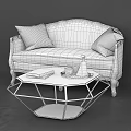 Pink Sofa With Pink Cushions Face Patterned Decor And Gold Geometric Frame Glass Coffee Table