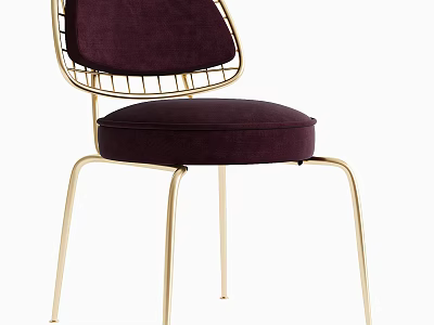 Plum Purple Velvet Dining Chair with Golden Metal Frame Modern Minimalist Design 3d model