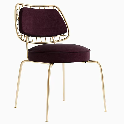 Plum Purple Velvet Dining Chair with Golden Metal Frame Modern Minimalist Design 3d model