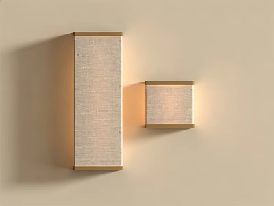 Modern Wall Sconces With Gold Frame And Fabric Shade Mounted On Beige Wall 3d model