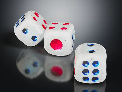 White Dice Featuring Red And Blue Dots For Family Game Night Use 3d model