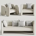 Modern Beige Multi Seater Sofa With Patterned And Solid Pillows For Living Room Interior 3d model