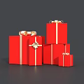 Colorful Red Gift Boxes In Various Sizes With White Bows And Golden Ribbons