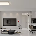 Modern Living And Dining Room Interior With Sofa Dining Table Wall Art And Pendant Lights