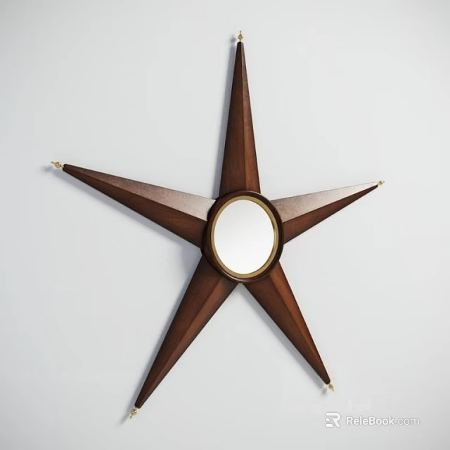 Elegant Star Shaped Mirror With Brown Wooden Frame And Round Surface 3d model