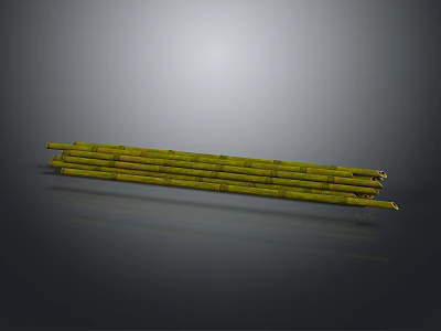Natural Long Yellow Bamboo Stalks Bundled Together On Dark Surface 3d model