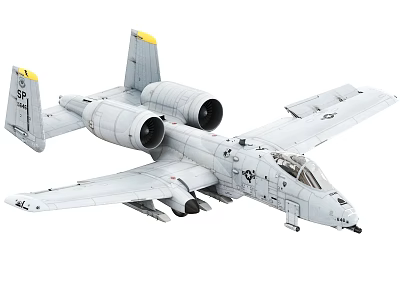 Gray Fighter Jet With Twin Engines Wing Mounted Weapons And Yellow Tail Fin 3d model