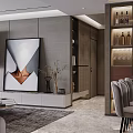 Modern Minimalist Living And Dining Room Interior With Sofa Area Rug And Decorative Painting