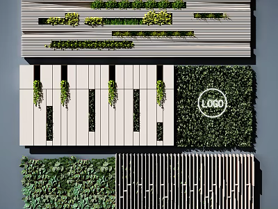 Creative Green Living Wall Design With Piano Key Pattern Logo And Striped Panels 3d model