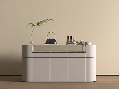 Elegant Modern Jewelry Cabinet With LED Lighting Potted Plant And Cosmetic Items 3d model