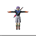3D Character With Purple Hair Black Top White Shorts Green Socks Arms Outstretched Standing Pose