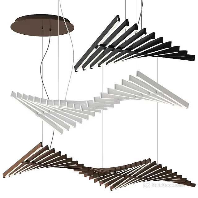Modern Multi Layered Chandelier With Black White Brown Curved Strip Design 3d model 