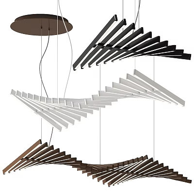 Modern Multi Layered Chandelier With Black White Brown Curved Strip Design 3d model
