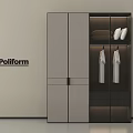 Modern Poliform Wardrobe Interior Design With Hanging White Clothes And Storage Compartments 3d model