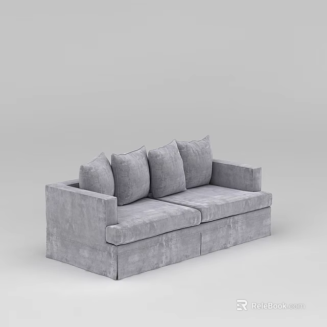 Tech Exhibition Hall Featuring Modern Gray Fabric Sofa With Four Cushions 3d model