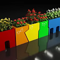 Colorful Garden Decorative Planters With Icon Designs And Mixed Flower Blooms