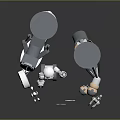 3D Rendered Game Movie Robot Characters With Metallic Silver White Brown Design In Interactive Poses