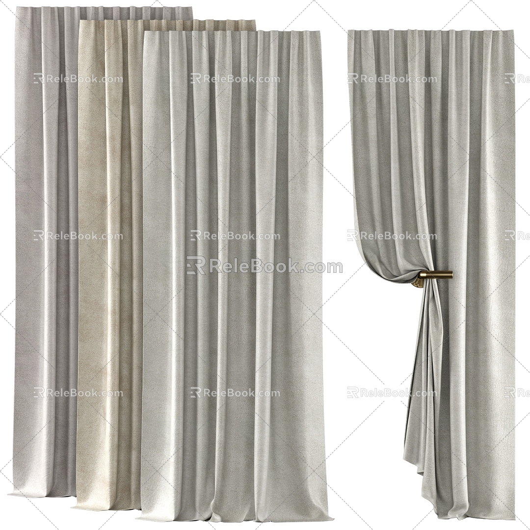 Curtain drawn curtain fabric curtain 3d model