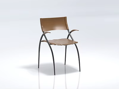 Brown Leather Leisure Chair With Black Metal Curved Legs And Armrest Design 3d model