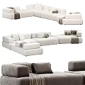 Beige Sectional Sofa With Soft Upholstery Decorative Pillows And Throw Blankets 3d model