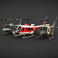 Three Different Design Helicopters Showcased On Gray Background With Detailed Features